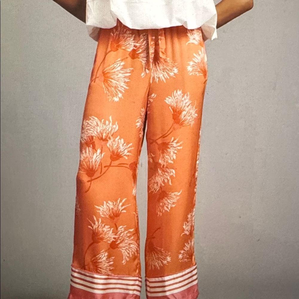 By Anthropologie Coral Silky Pajama Pants